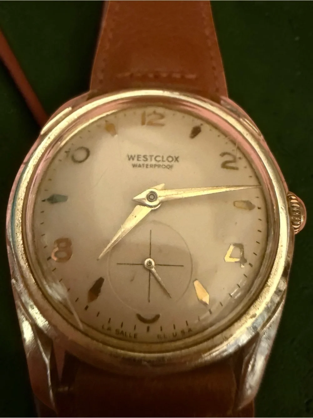 Vintage Westclox Waterproof Mechanical Watch Sub Seconds Art Deco Dial Running